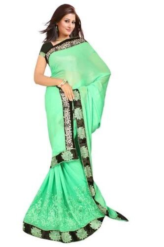 Trendy Party Wear Saree - Premium Quality Green And Black with Rich Patch Work | Versatile Styles, Eye-Catching Patterns, Unique Prints, Flattering Silhouette for Festive Occasions