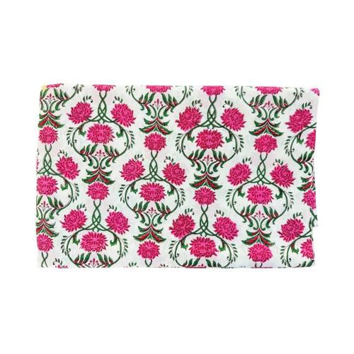 Floral Block Print Cambric Cotton Fabric - 100% Cotton, 44 Inch Width | Multicolour, Washable For Apparel Use, Ideal For Autumn And Summer