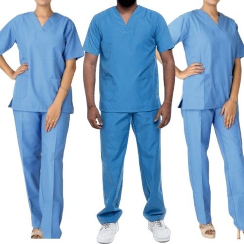 Hospital Staff Uniform - Blue Short Sleeve, Plain Design | No Color Fade, Wrinkle Free, Comfortable Fit, Neat Stitching