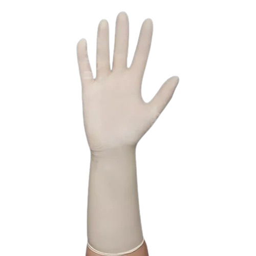 Latex Surgical Hand Gloves - Elbow Length, Large Size, White Color | Good Quality, Cotton Lining, Plain Pattern