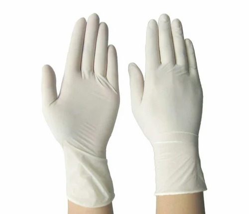 Latex Rubber Hand Gloves - Mid Forearm Length, Size 7 Inch, Plain White Color | Good Quality Surgical Gloves for Medical Use