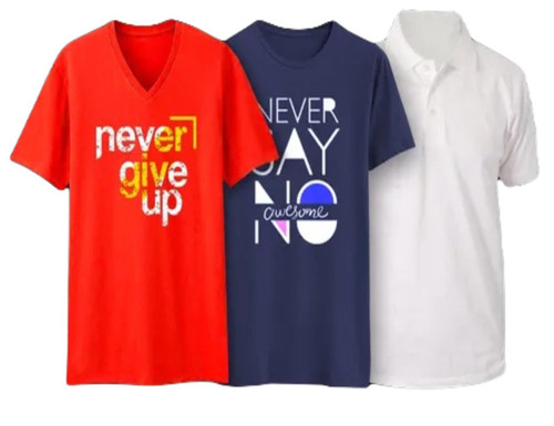 Men Customized T Shirts - Cotton, Size S, M, L, XL | Red, Blue, White, Short Sleeve, V-Neck, Printed Pattern, Regular Fit