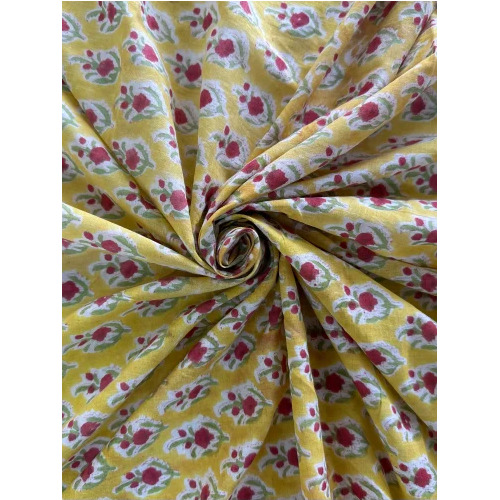 Yellow Flower Hand Block Printed Cotton Fabric