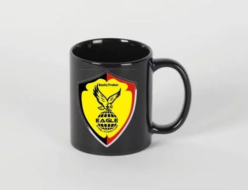 Black Coffee Mugs - Ceramic, 7 Inch Height, 250 ml Capacity | Printed Design, Ideal for Promotional Gifting, Elegant Black Color