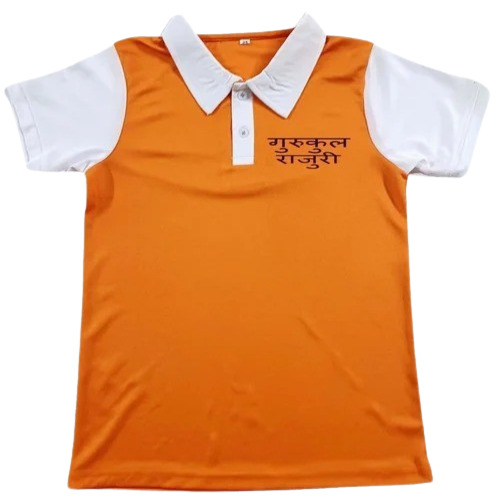Kids Cotton School Uniform T-Shirt - Regular Fit Polo Collar Printed Pattern | Breathable Anti-Wrinkle Washable Customized Badge Logo