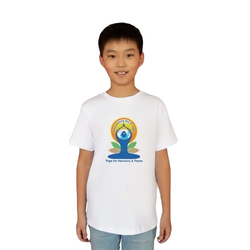 Kids Yoga Day T Shirt - Polyester, Regular Fit, White Color, Round Collar, Short Sleeves | Anti-Wrinkle, Breathable, No Fade, Washable