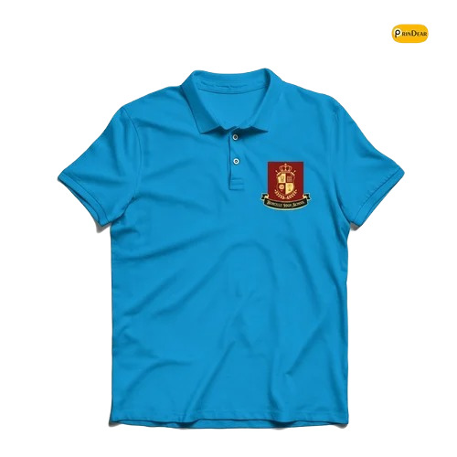 Casual Wear Men Polo T-Shirt - Cotton Fabric, Regular Fit, Blue Color, Attractive Printed Pattern, Short Sleeves, Available in Sizes S, M, L, XL