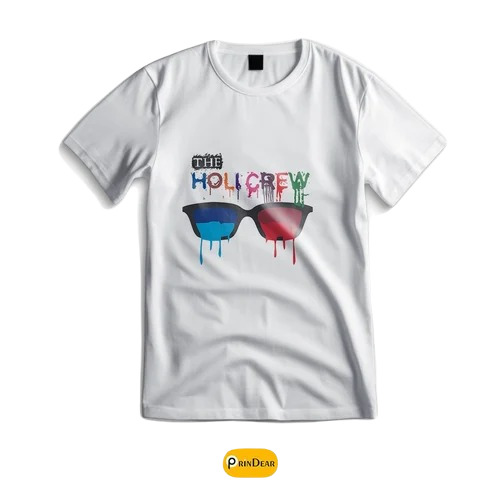Men Holi Printed T Shirt - Polyester Fabric Sizes S to XL Color: White | Regular Fit O-Neck Collar Short Sleeves Eye-Catching Pattern