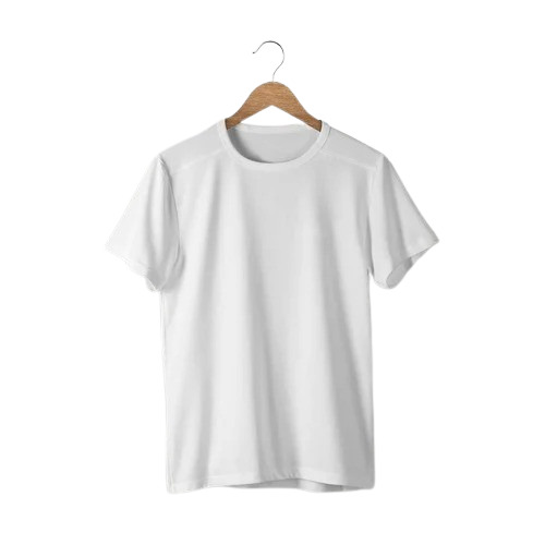 Men Regular Fit T-Shirt - Polyester Fabric, Short Sleeves, O-Neck, Plain White Color, Casual Wear