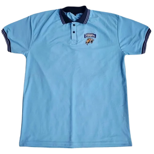 Men Regular Fit Cotton T-Shirt - Attractive Pattern, Blue Color, Short Sleeves, Polo Collar, XXL Size, Casual Wear
