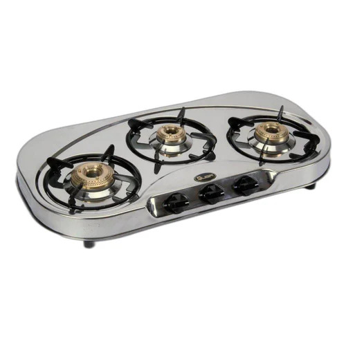 SS Body 3 Burners Brass Burners Gas Stove