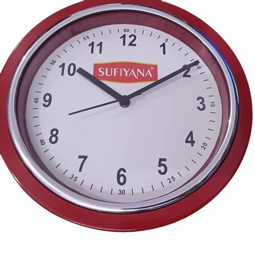 Wall Clocks - Plastic, Standard Size, Maroon & White Color, Round Shape | Lightweight, Easy To Install, Crack & Scratch Resistant