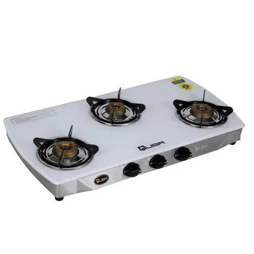 White Glass Top Three Burner Gas Stove