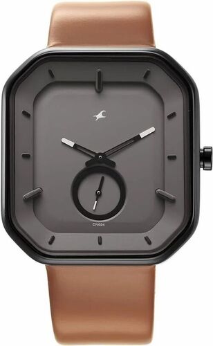 Wrist Watch - Metal & Leather, Standard Size, Grey & Brown, Square Shape - Lightweight, Water Resistant, Luxury Design for Daily Wear