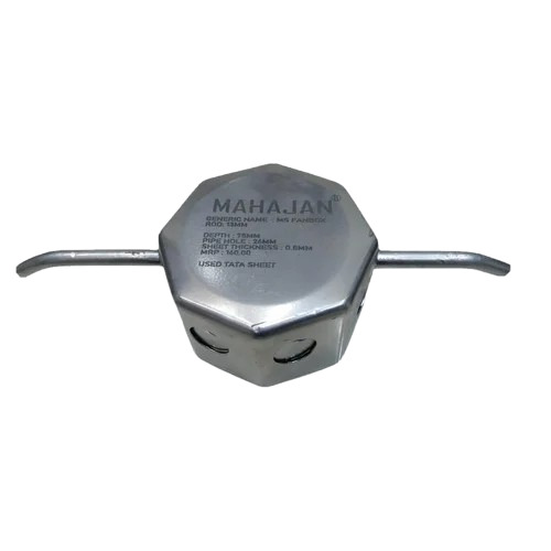 Ceiling Fan Box - Mild Steel, Hexagonal Shape 75mm Depth, Silver Powder Coated Finish | Side Entry for Ceiling Fixtures, 26mm Pipe Hole