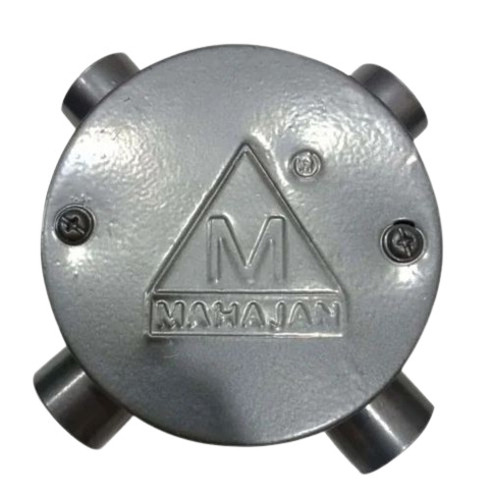 Concealed Metal Box - Mild Steel, 4.5 Inch Diameter, Round Shape, Grey Color, 2mm Thickness, 4 Way Cable Entry