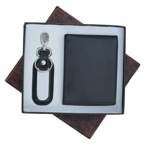 Corporate Gifts - Rexin Key Ring & Wallet Set | Black, Standard Size, Customized Logo, Moisture & Water Resistant, Ideal for Gifting