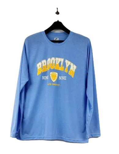 Cotton T Shirts - Light Weight and Breathable Very Good Quality 100% Pure Long Sleeves O-Neck Printed Design Available in Blue Sizes S M L XL for Adult Males