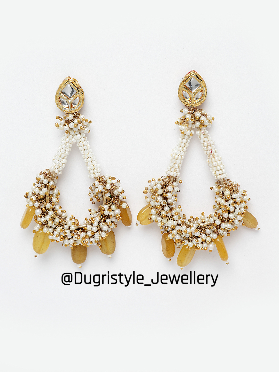 Drop Earring Pair - Customized Size, White and Golden Color | Attractive, Lightweight, Skin-Friendly Design, Ideal for Women, Perfect for Weddings and Parties