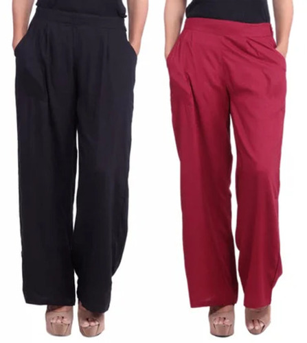 Ladies Plain Cotton Palazzo - M L XL XXL | Red Black Casual Wear Dry Cleaning No Fade Year-Round Comfort