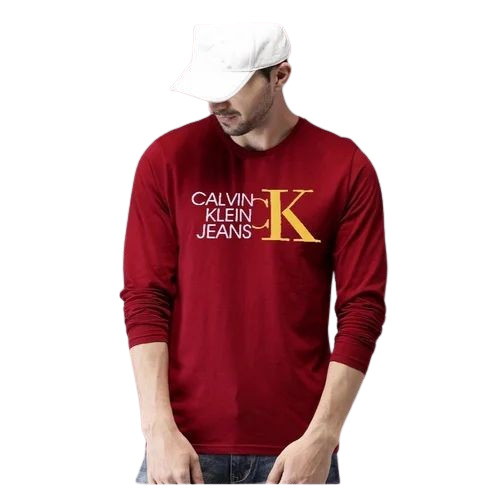 Printed Cotton T Shirt - Lightweight Breathable Fabric, 100% Pure Cotton, Long Sleeve O-Neck in Maroon for Adult M, L, XL, S