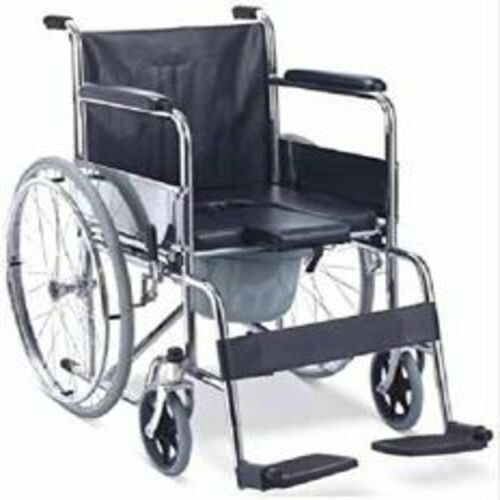 Commode Wheelchair - Premium Foldable Design, Standard 17-Inch Seat Width | Silver Steel Frame, Optimal Quality for Hospital Use