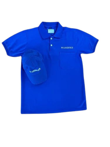 Poly Cotton Promotional T-Shirts - Medium Size, Blue Color, Short Sleeves , Anti Wrinkle and Comfortable Design