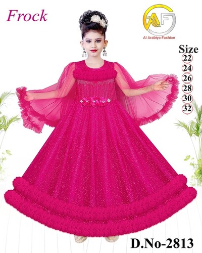 Designer Frocks - Georgette Fabric, Size: Custom, M, S, L, XL, XS, Color: Pink | Kids Casual Wear, Modern Style, Customized Logo, Age 5-15