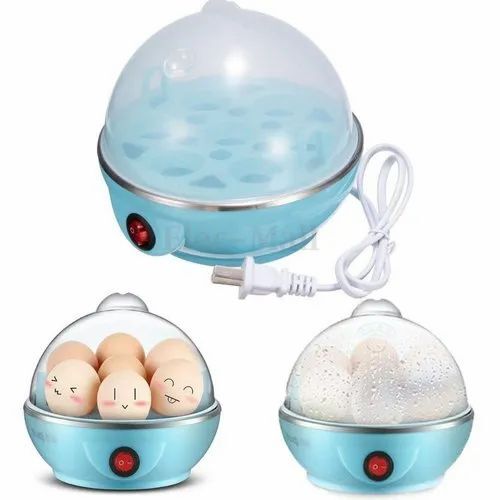 Electric Egg Boiler - Plastic Material, 220V Voltage, 350 Watts Power, 0.64 Kg Weight - Blue Color, Box Packaging, Good Quality