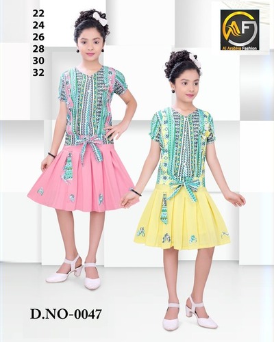 Girls Printed Frocks - Cotton, Sizes [Customized, S, M, L, XL, XS] | Trendy Design, Quick Dry, Short Sleeves