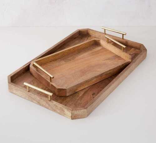 Handmade Wooden Serving Tray - 10x14x2 Inches Natural Finish with Long-Lasting Durability | Polished Surface Rectangular Shape 10kg Capacity