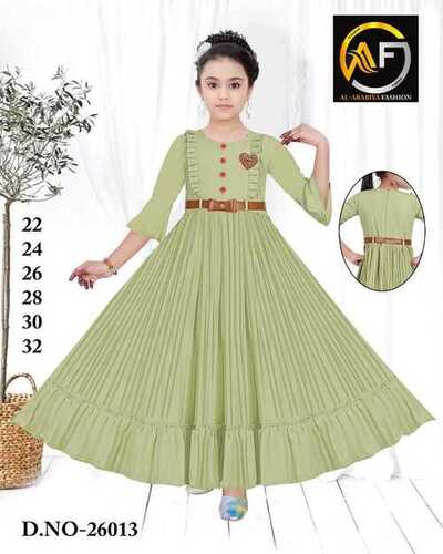 Kids Girls Long Gown - Cotton, Custom Sizes XS-XL | Washable, Short Sleeves, Modern Ethnic Party Wear