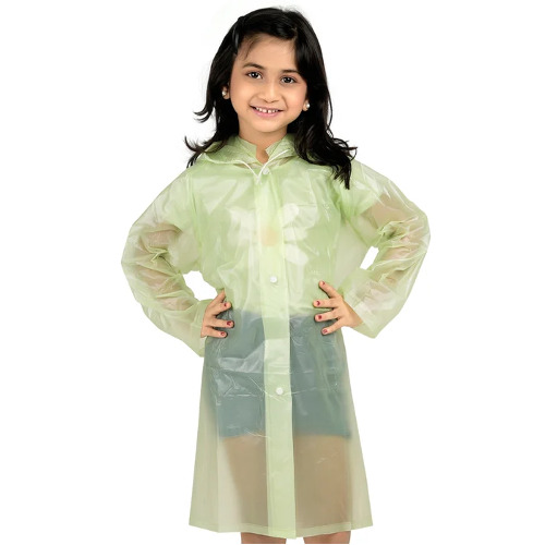 Kids PVC Raincoats - Waterproof Size: S M L XL Color: Green | Full Sleeve Design for Wind and Rain Protection Suitable for Girls