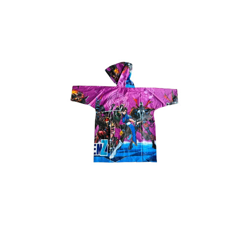 Kids Vinyl Printed Raincoat - PVC Material, Sizes S, M, L | Full Sleeves, Adjustable Hood, Multicolor, Waterproof for Rainy Days