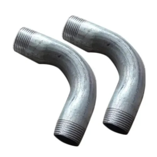 Galvanized Iron Pipe Bend - 1/2 Inch Size 1.5D Bend Radius 90 Degree Bend Angle | Metallic Grey Threaded End Connection Type