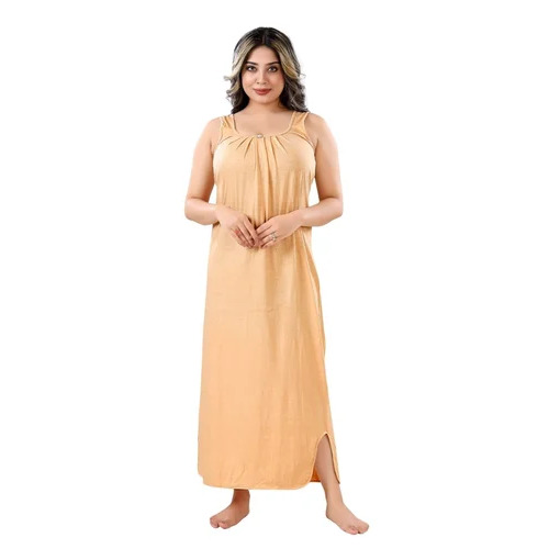 Cotton Nightgown - Free Size 200 GSM, Elegant Sleeveless Design in Soft Beige Color for Comfortable Night Wear