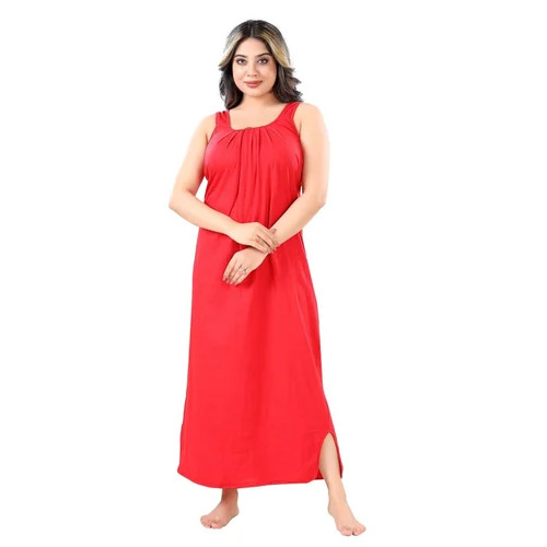 Ladies Red Sleeveless Cotton Nightgown