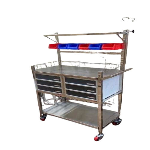 Stainless Steel Crash Cart - Premium Quality, Polished Finish, Optimum White Color, 4-Wheel Design