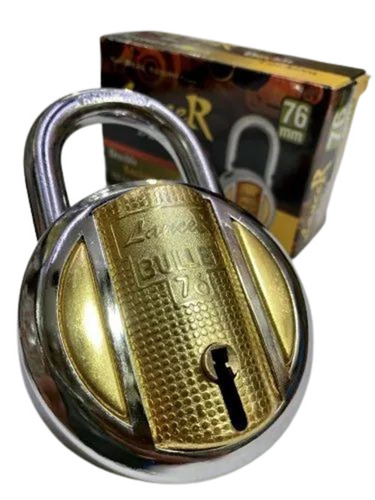 Lancer Padlock - Iron 76 mm Size Golden Chrome Finish | 3 Keys Included Normal Shackle Type 465 GSM Weight Ideal for Door Locking