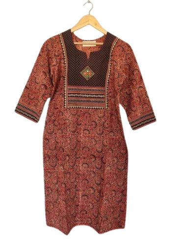 Ajrakh Printed Kurtis - Cotton, Customized Size, Multicolor | Lightweight, Breathable, 3/4th Sleeve Design