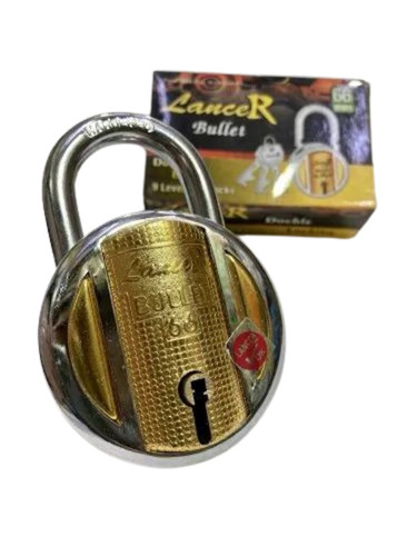 Lancer Padlock - Iron Material 66 mm Size | Golden Chrome Finish Double Locking 3 Keys Included