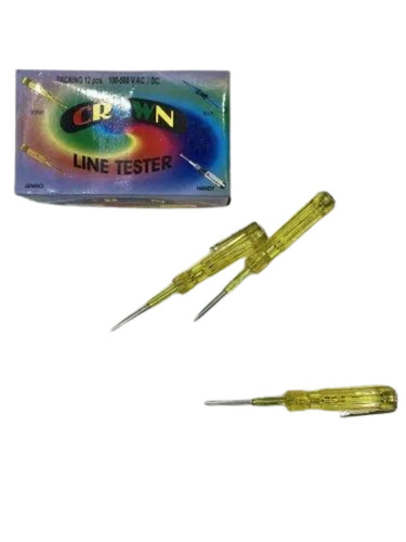 Crown Line Tester - Plastic Body, Medium Size | 100-500 Volt Measuring Range, Yellow Color, Iron Tip