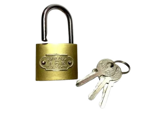 Lianqiu Weatherproof Padlock - Iron Material, 32 mm Size, Golden Color | Normal Shackle, Brass Finish, Square Shape, 2 Keys Included