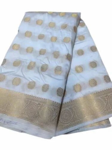 Party Wear Nylon Saree - Silk Fabric, 5.5m Length, Sky Blue & Golden Printed Design | Light Weight, Breathable, Washable, Perfect for Summer & Winter