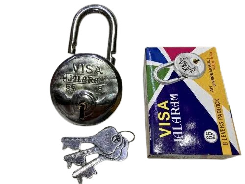 Visa Padlock - Iron Material 66 mm Size Silver Color | Chrome Finish 3 Keys Included Normal Shackle Type