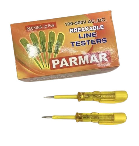 Yellow Parmar Breakable Line Tester - Plastic Body, Iron Tip, 100-500 Volt Voltage Range | 18.5 GSM Weight, Manual Accuracy 100%