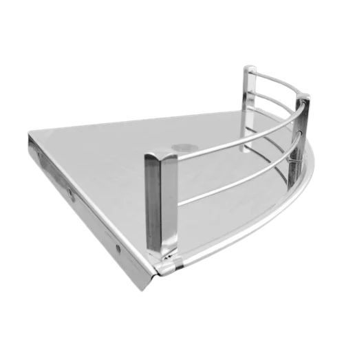 Bathroom Corner Rack - Stainless Steel, 9x9 Inch Triangle Shape, Single Shelf , Glossy Wall-Mounted Design