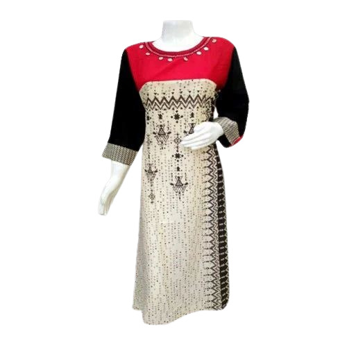 Ladies Long Kurti - Cotton Material, Multicolor, Available in M, L, S, XL Sizes | Lightweight, Breathable, Printed Party Wear for Modern Style