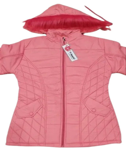 Ladies Winter Jackets - Polyester Material, XL Size, Pink Color , Detachable Hood, Full Sleeves, Double Pockets, Washable and Breathable for Party Wear