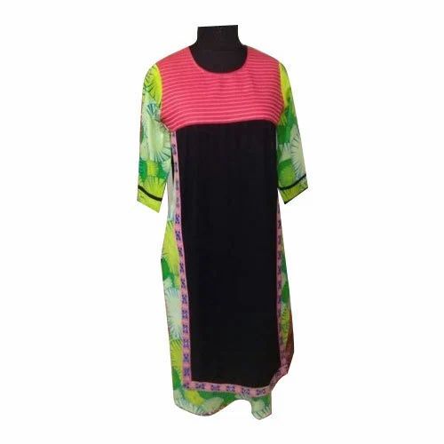 Printed Cotton Kurti - Lightweight, Breathable Cotton Fabric, Multicolor Design, 3-4th Sleeve, Casual Wear for Ladies, Available in Sizes M, L, S, XL